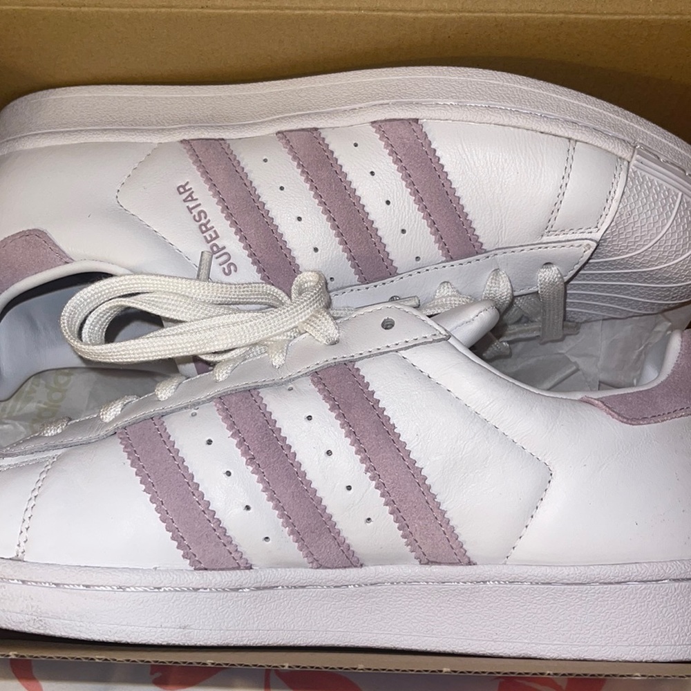 white/lavender adidas superstars